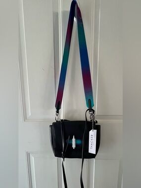 NWT!!! Thacker Black Leather Crossbody with Rainbow Ombre Strap
